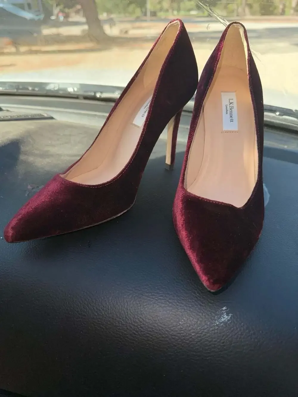 L.K. Bennett Fern Burgundy Velvet Pointed-Toe Stiletto Pumps